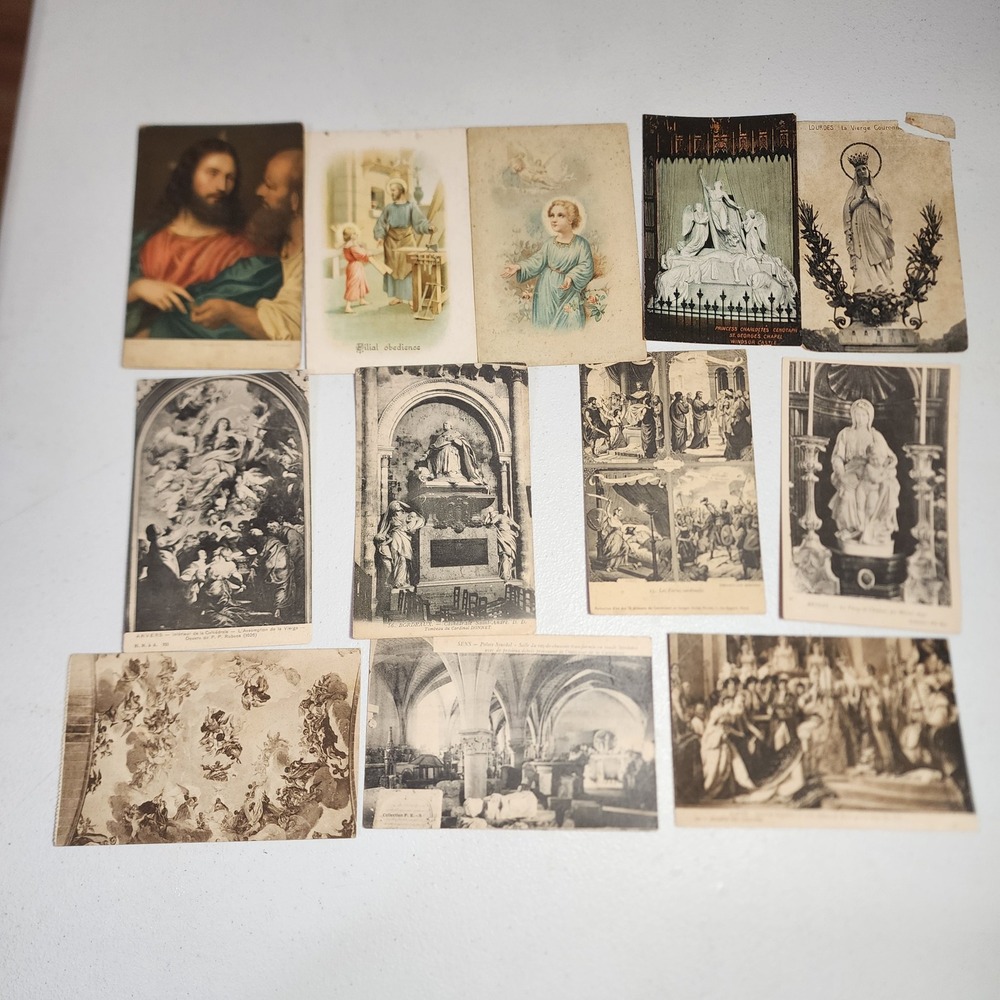 Lot of 12 Antique Religious Art Postcards Vintage Ephemera Jesus Mary Louvre